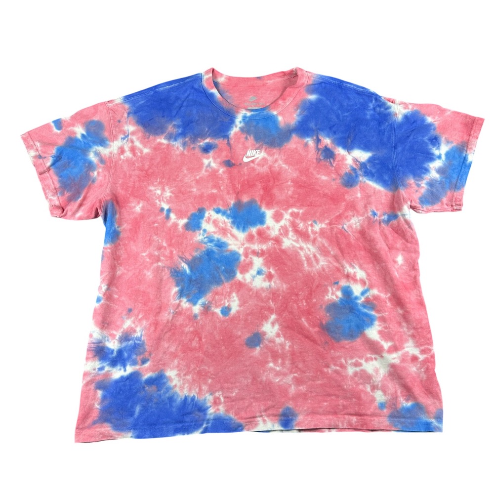 Nike Sportswear Tie Dye T-Shirt Mens XXL Red Blue Loose Fit Logo Tee - Picture 2 of 8
